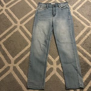 Cello light blue high rise stretchy straight fit jeans, size 5
